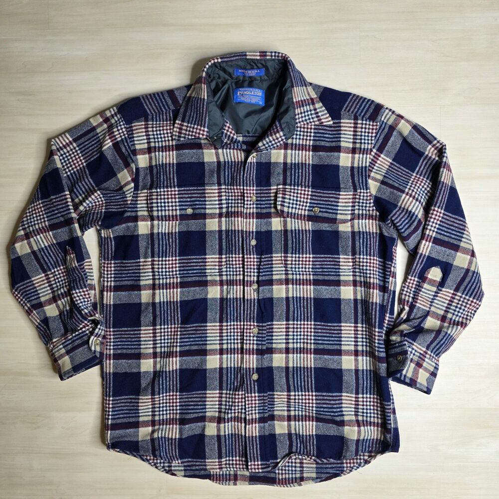 Pendleton Pure Virgin Wool Plaid Shacket Shirt Lined Collar USA Made Size Medium